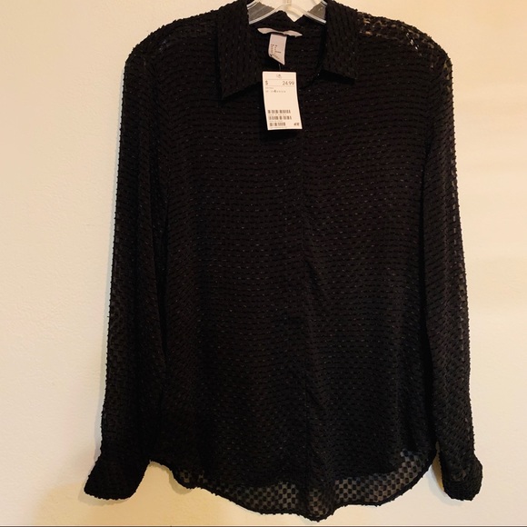 NWT H&M black button down sheer blouse - Picture 2 of 4